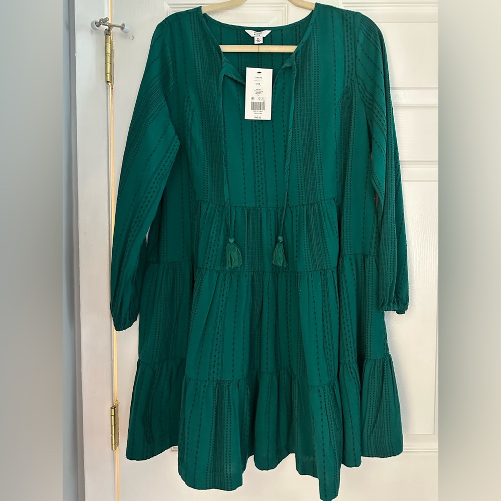 crown & ivy LP green dress with black piping.